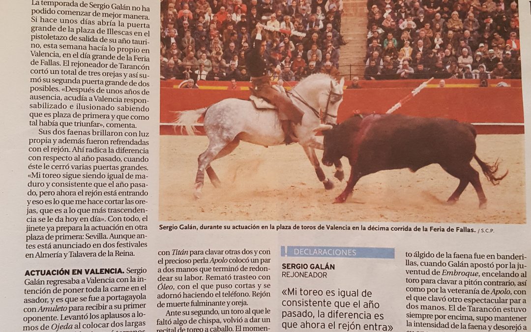 Galán no baja el ritmo y corta tres orejas en la Feria de Fallas
